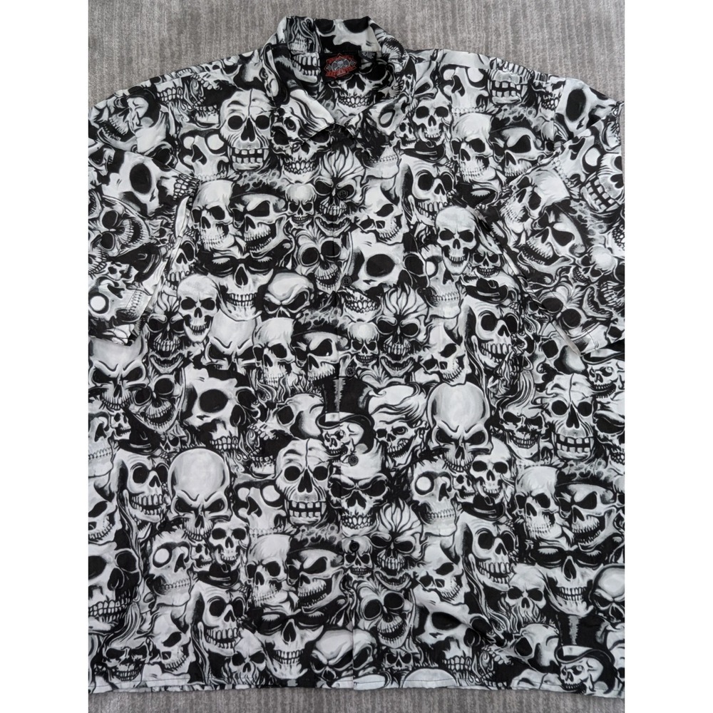 Vintage Dragonfly Roadhouse Biker Skull Button Up Y2K Men's 3XL AOP Grunge Goth